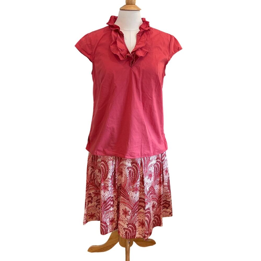 Talbots 2 Piece Outfit, A-Line Floral Skirt, Blouse, Cranberry Red, Size MP/ 6P